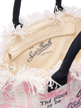 Pink cotton canvas Vanity tote bag with toile de jouy print - MC2 Saint Barth