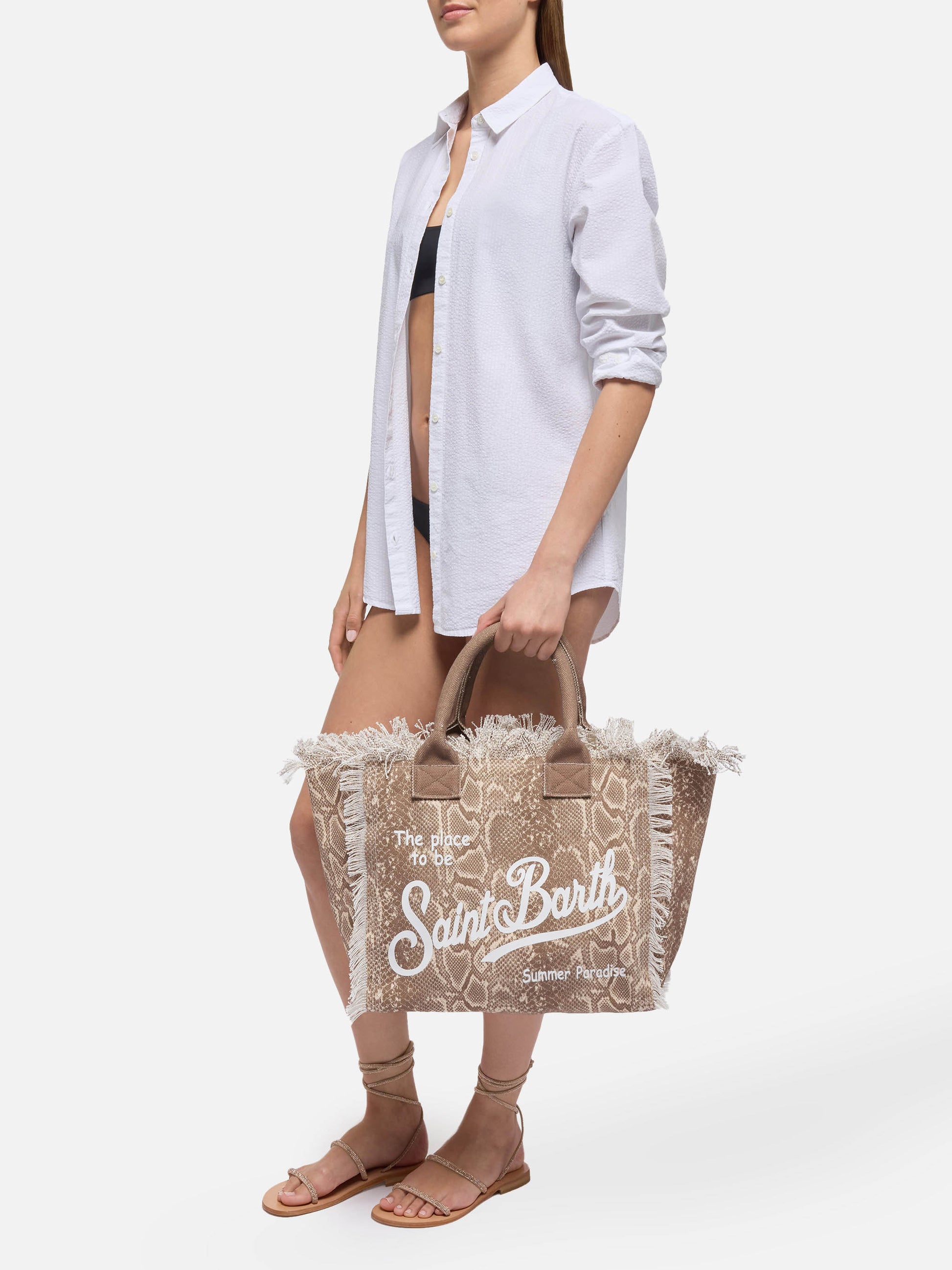 Cotton canvas Vanity tote bag with snake skin print - MC2 Saint Barth