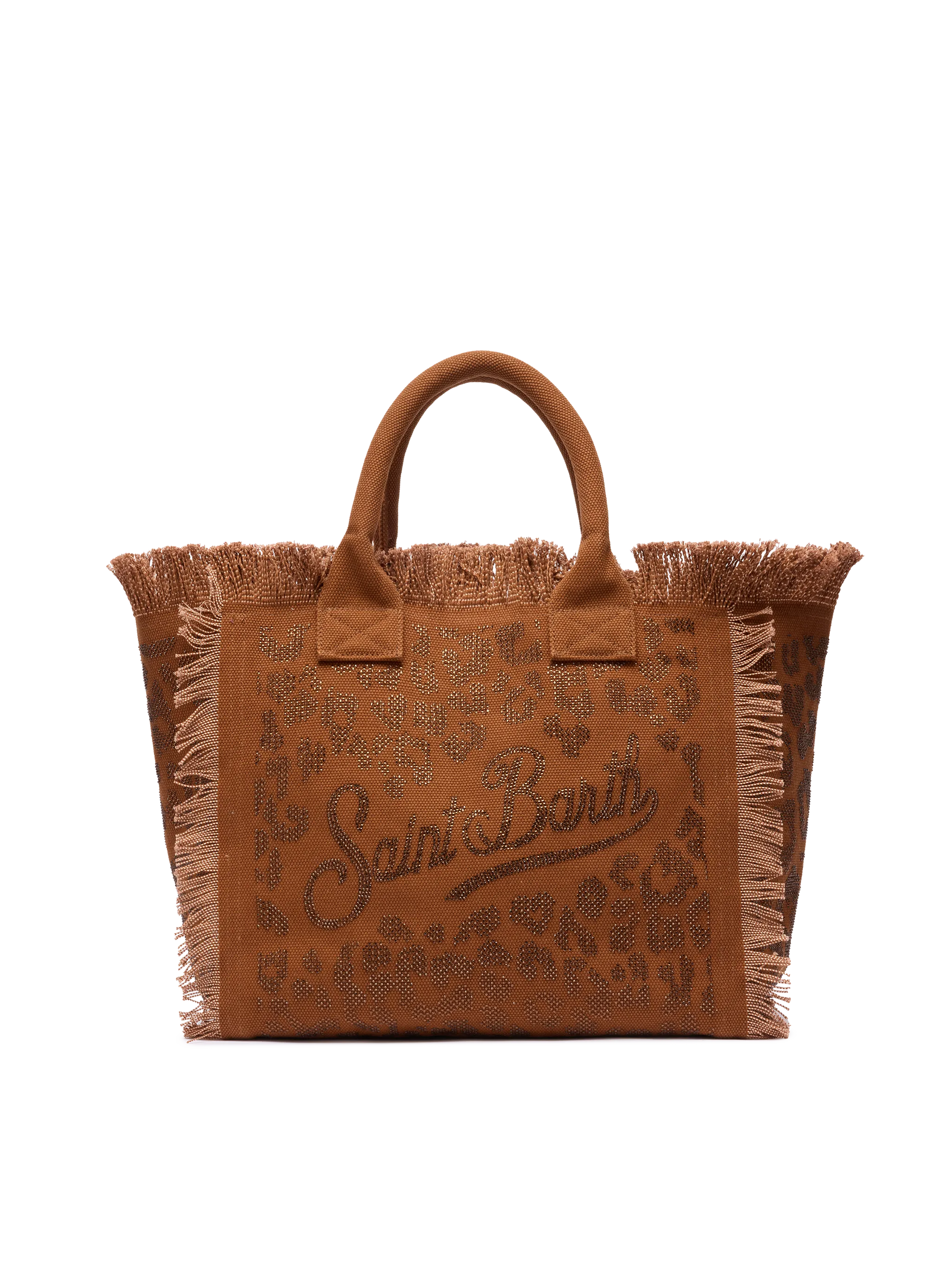 Brown cotton canvas Vanity tote bag with leopard rhinestone embellishment - MC2 Saint Barth