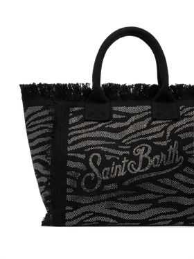 Black cotton canvas Vanity tote bag with zebra rhinestone embellishment - MC2 Saint Barth