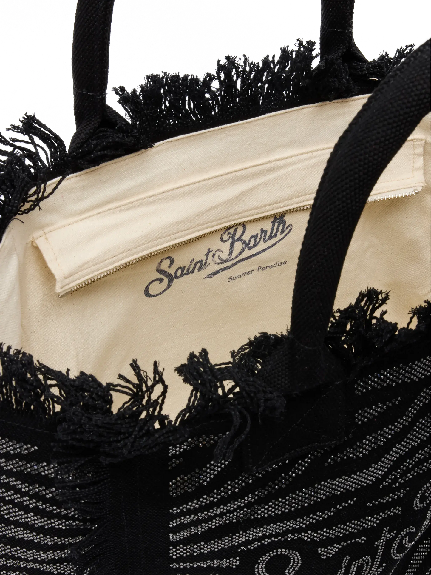 Black cotton canvas Vanity tote bag with zebra rhinestone embellishment - MC2 Saint Barth
