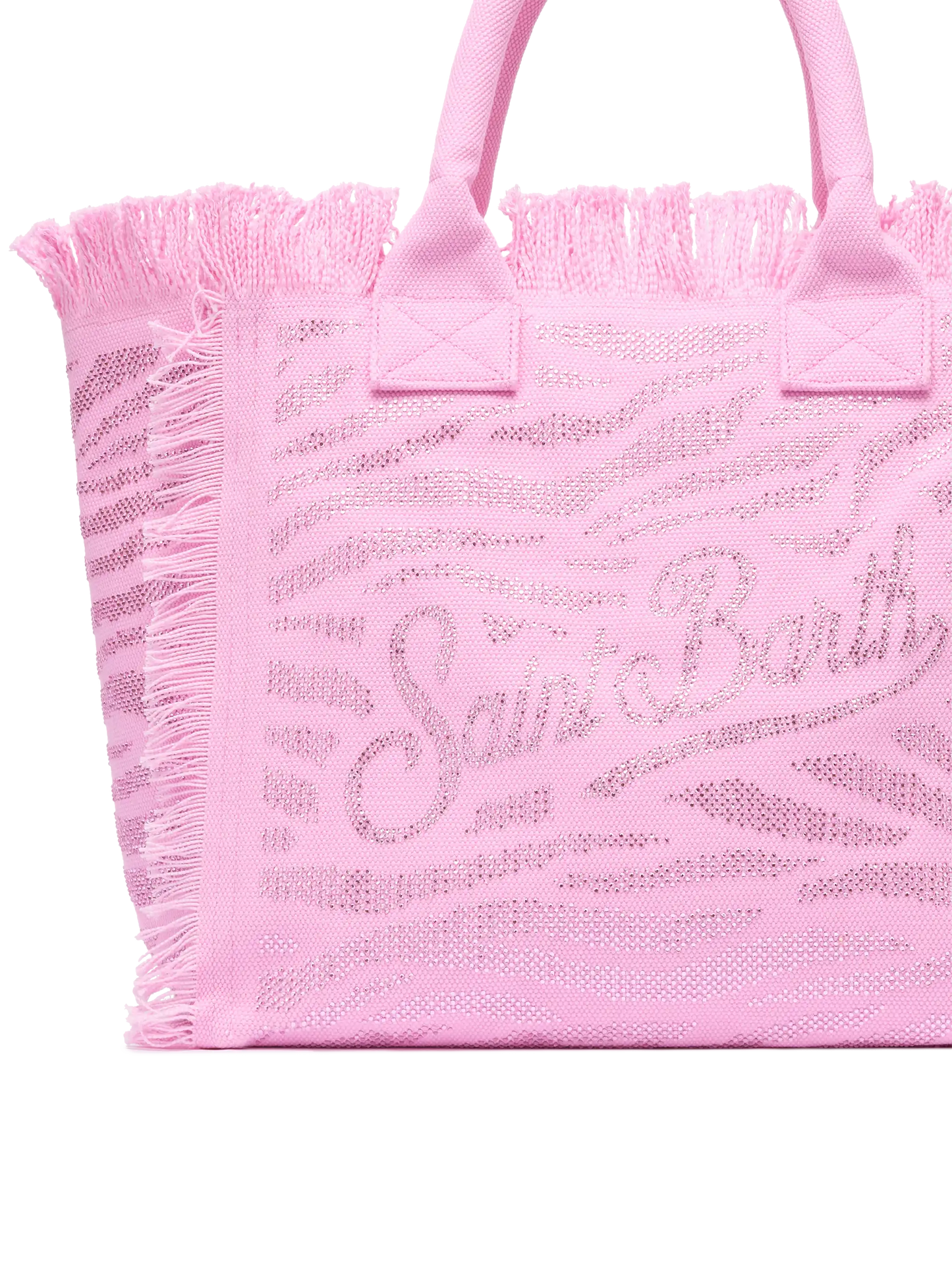 Pink cotton canvas Vanity tote bag with zebra rhinestone embellishment - MC2 Saint Barth