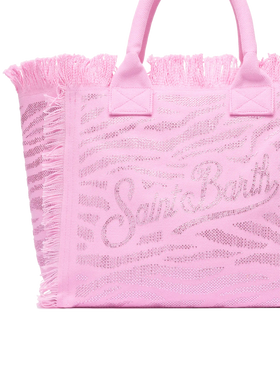 Pink cotton canvas Vanity tote bag with zebra rhinestone embellishment - MC2 Saint Barth