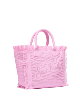 Pink cotton canvas Vanity tote bag with zebra rhinestone embellishment - MC2 Saint Barth