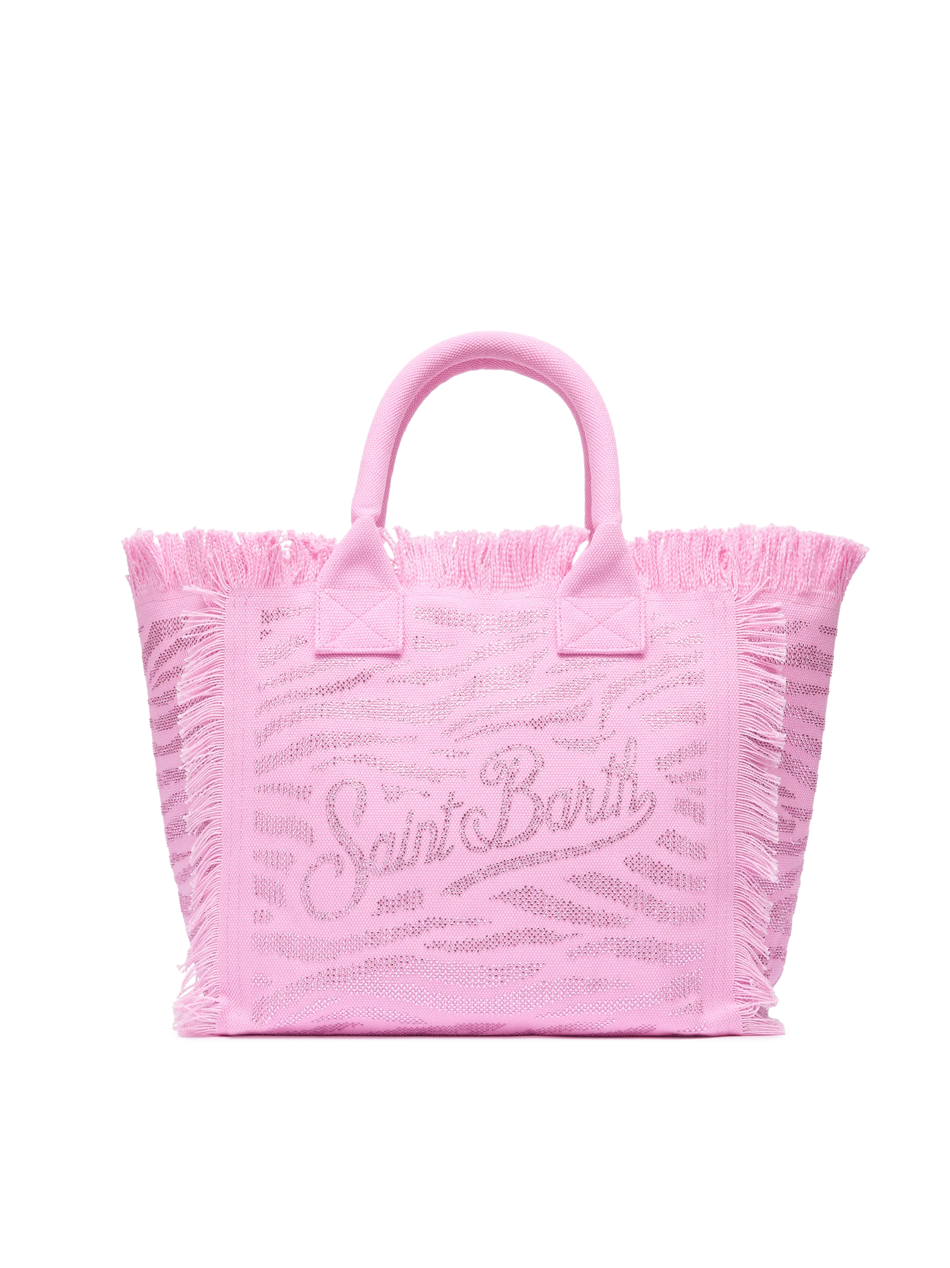 Pink cotton canvas Vanity tote bag with zebra rhinestone embellishment - MC2 Saint Barth