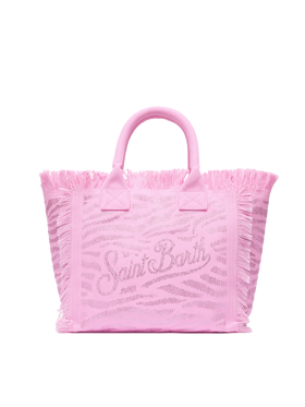 Pink cotton canvas Vanity tote bag with zebra rhinestone embellishment - MC2 Saint Barth