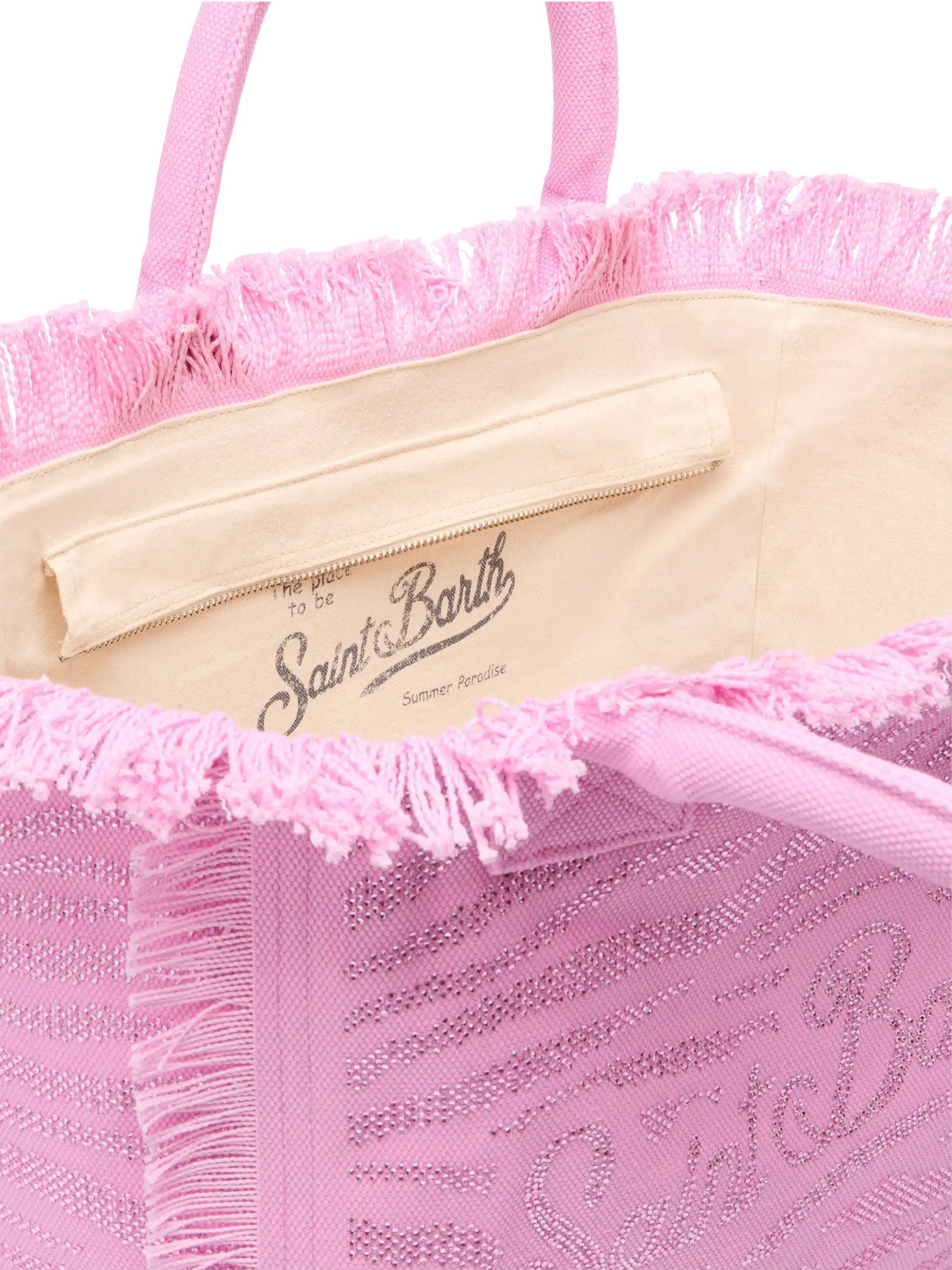 Pink cotton canvas Vanity tote bag with zebra rhinestone embellishment - MC2 Saint Barth