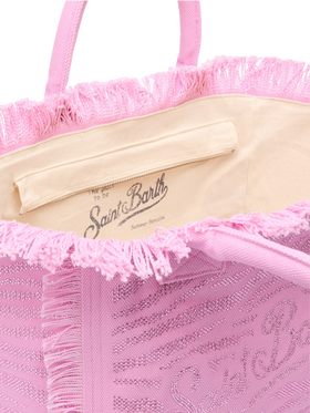 Pink cotton canvas Vanity tote bag with zebra rhinestone embellishment - MC2 Saint Barth