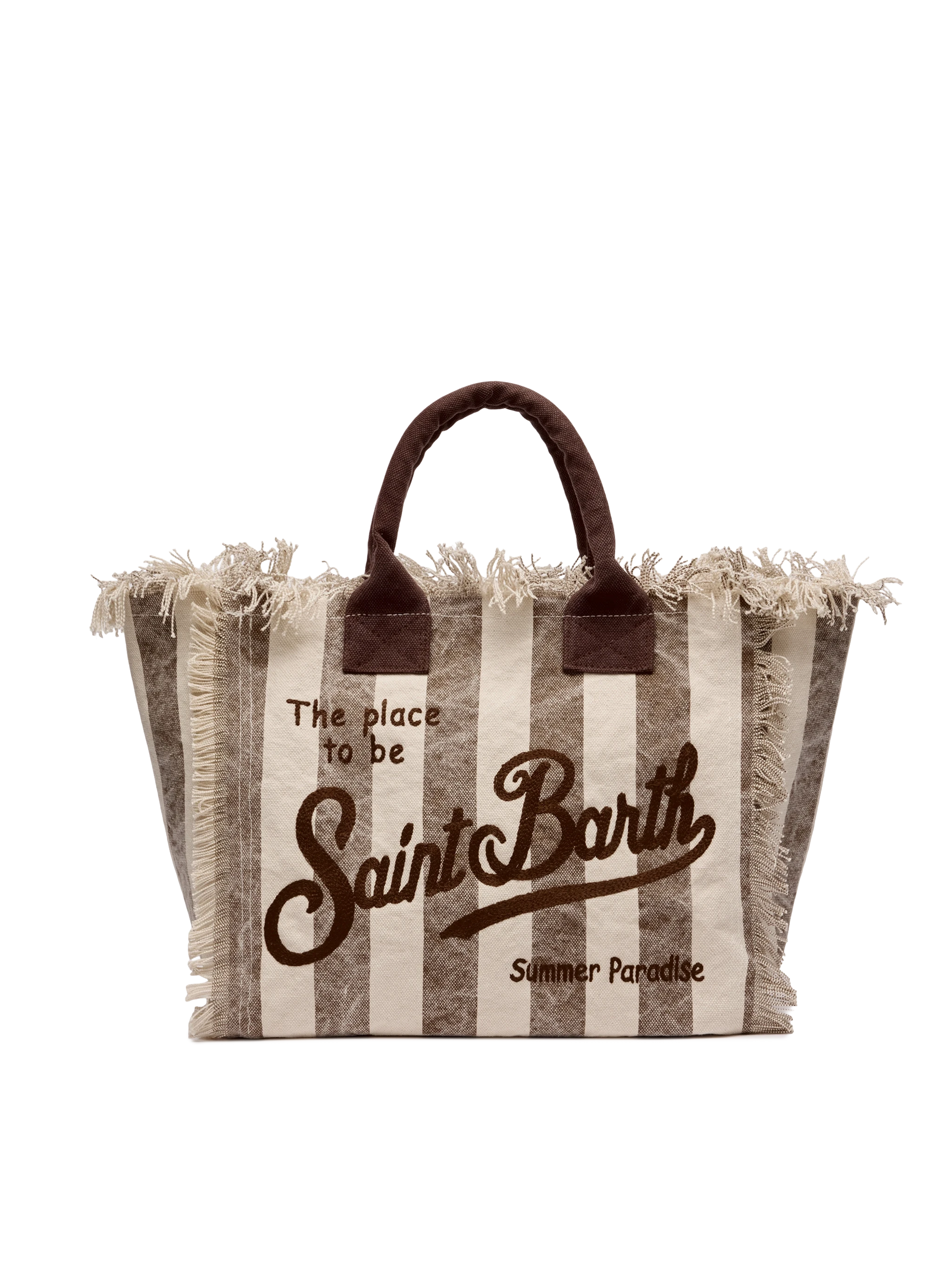 Cotton canvas Vanity tote bag with brown striped print - MC2 Saint Barth