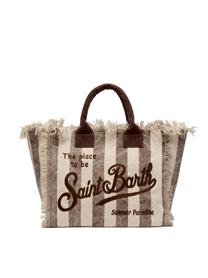 Cotton canvas Vanity tote bag with brown striped print - MC2 Saint Barth