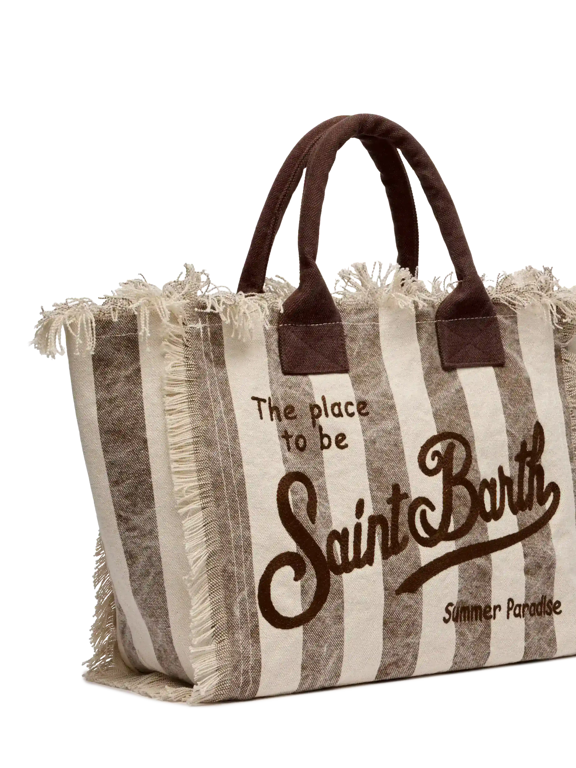 Cotton canvas Vanity tote bag with brown striped print - MC2 Saint Barth