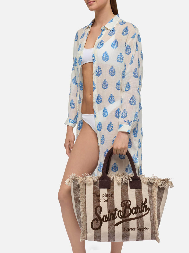 Cotton canvas Vanity tote bag with brown striped print - MC2 Saint Barth