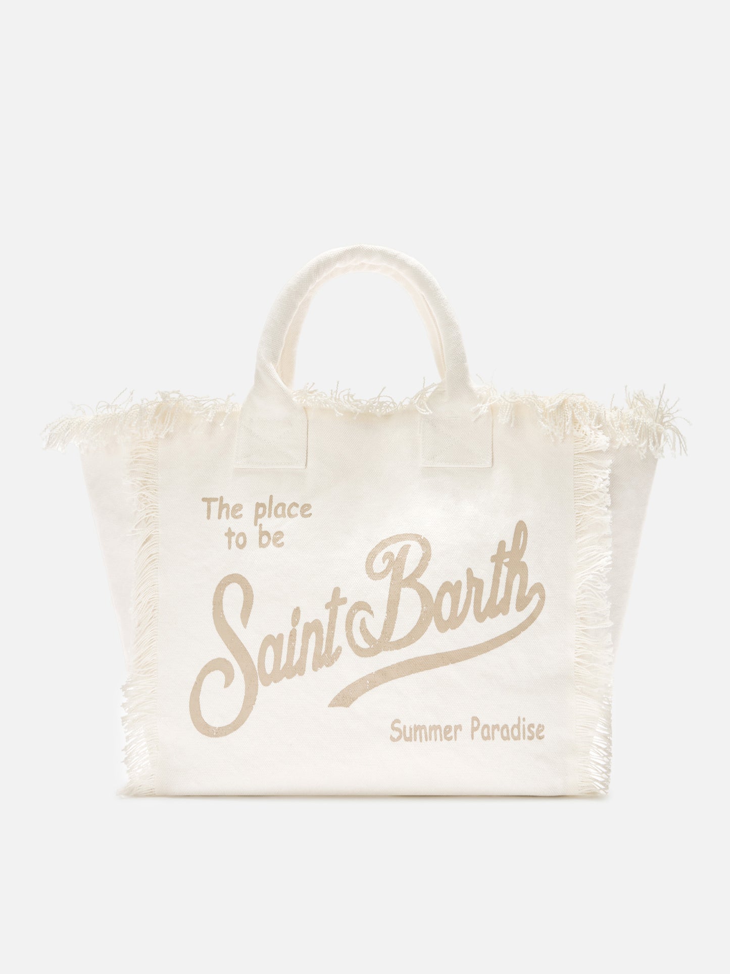 White canvas Vanity regular bag with fringes
