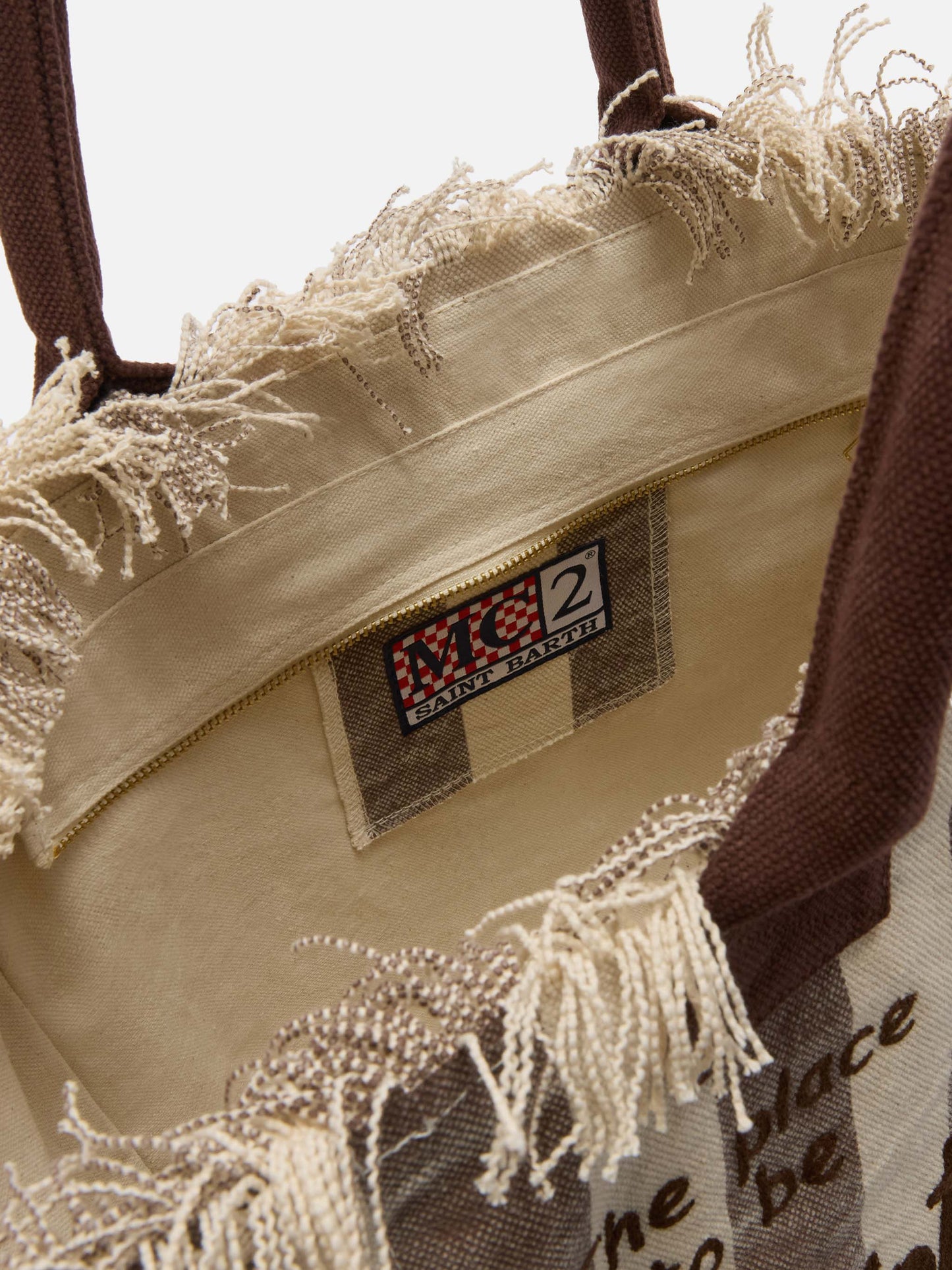 Brown canvas Vanity regular bag with vertical stripes