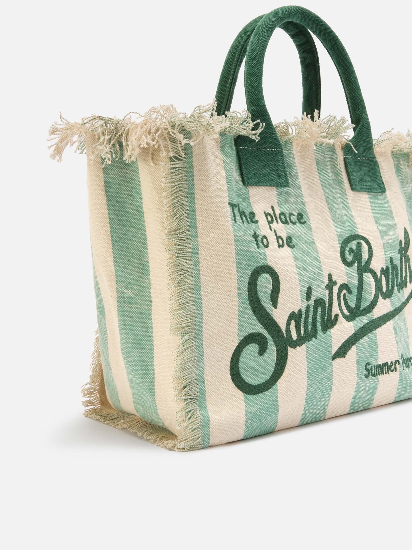 Borsa Vanity regular in canvas a righe verticali verde chiaro