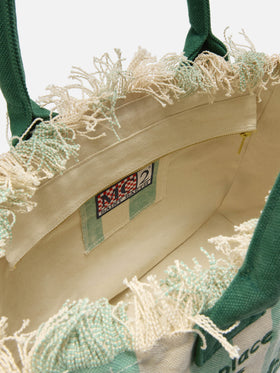 Borsa Vanity regular in canvas a righe verticali verde chiaro