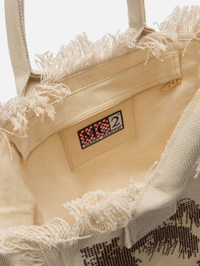 Borsa Vanity regular in canvas con stampa palme con strass