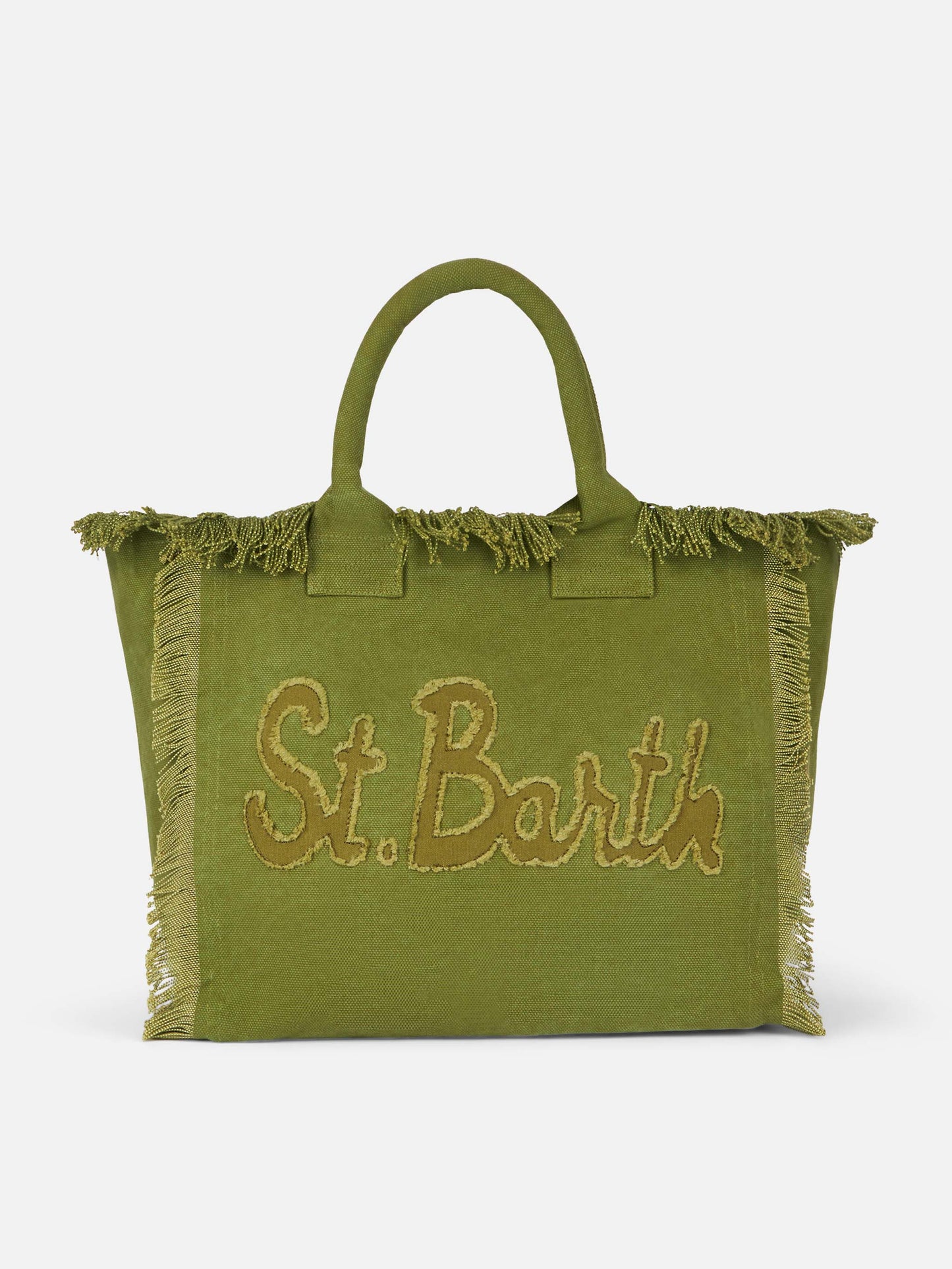 Military green cotton canvas Vanity tote bag with logo patch - MC2 Saint Barth