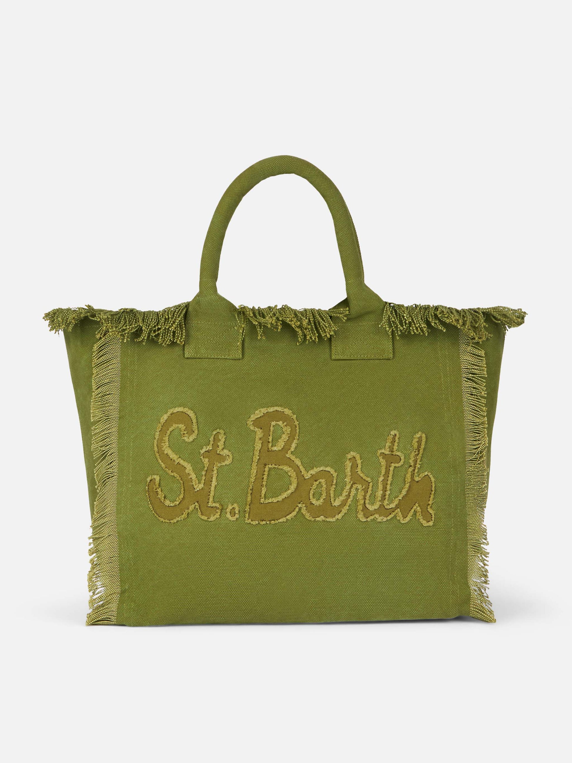 Military green cotton canvas Vanity tote bag with logo patch - MC2 Saint Barth