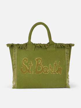Military green cotton canvas Vanity tote bag with logo patch - MC2 Saint Barth