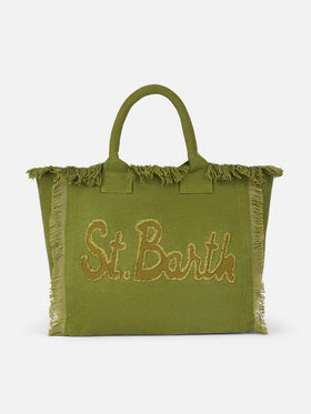 Military green cotton canvas Vanity tote bag with logo patch - MC2 Saint Barth