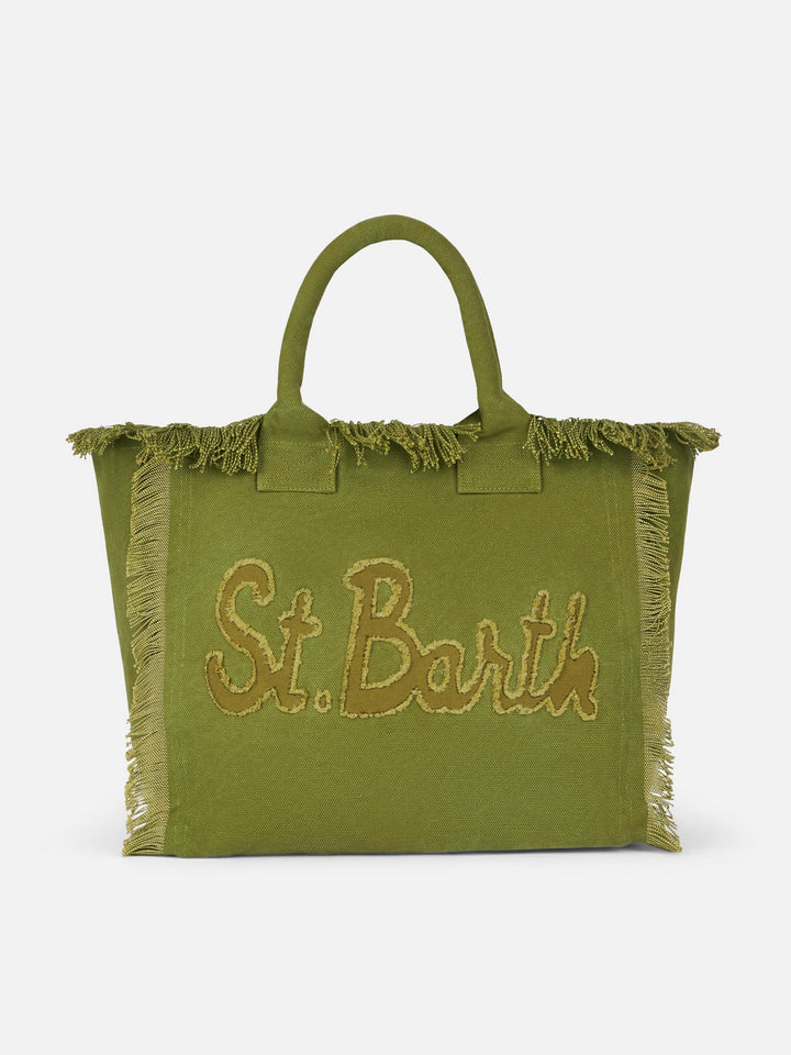 Military green cotton canvas Vanity tote bag with logo patch - MC2 Saint Barth