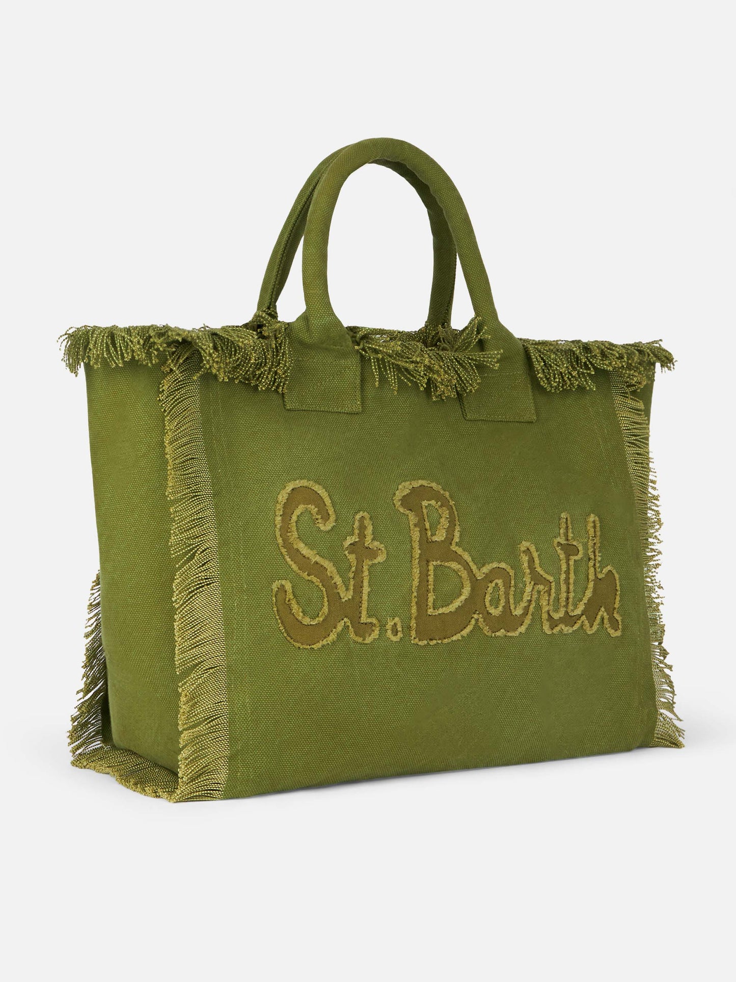 Military green cotton canvas Vanity tote bag with logo patch - MC2 Saint Barth