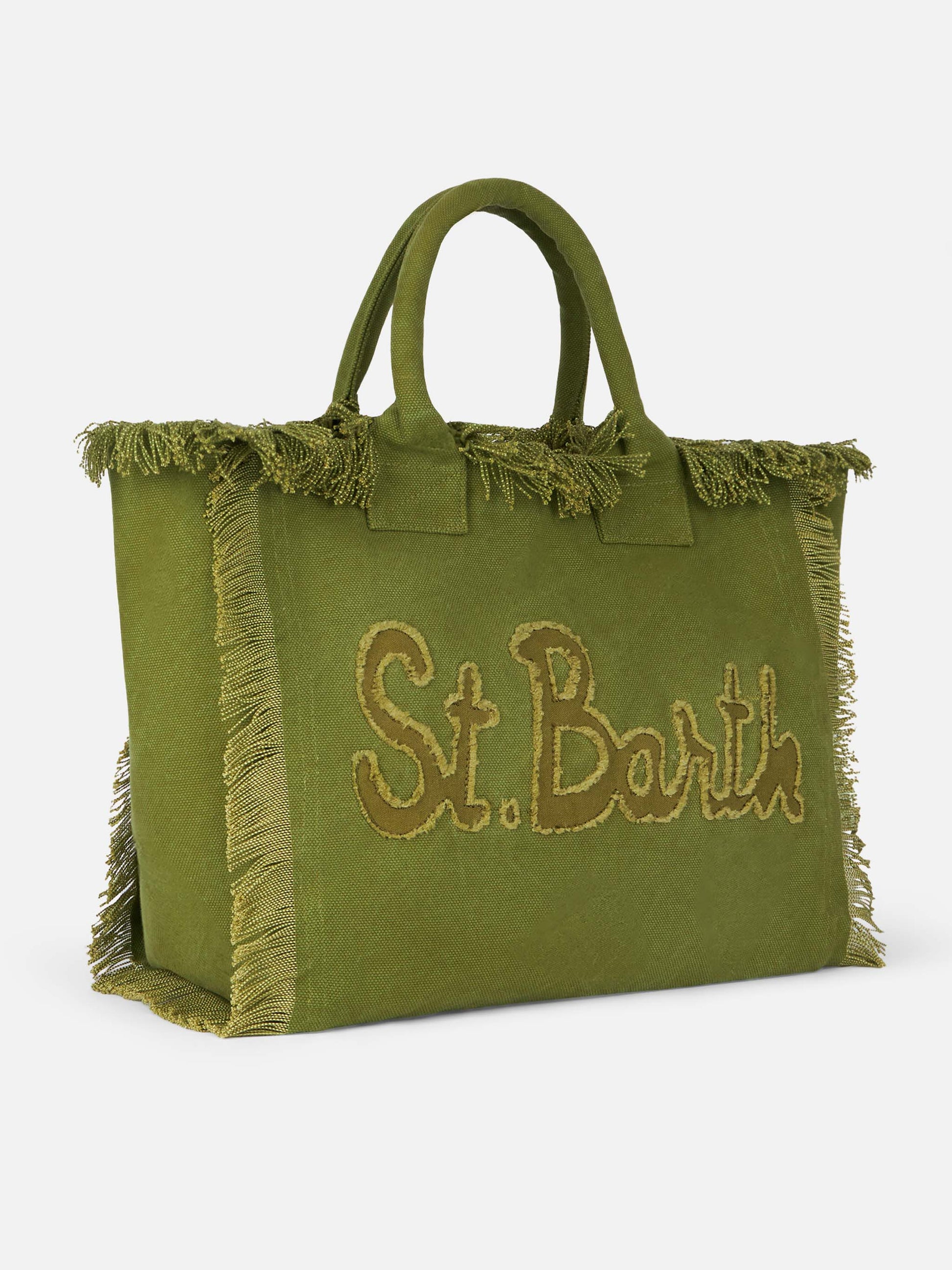 Military green cotton canvas Vanity tote bag with logo patch - MC2 Saint Barth