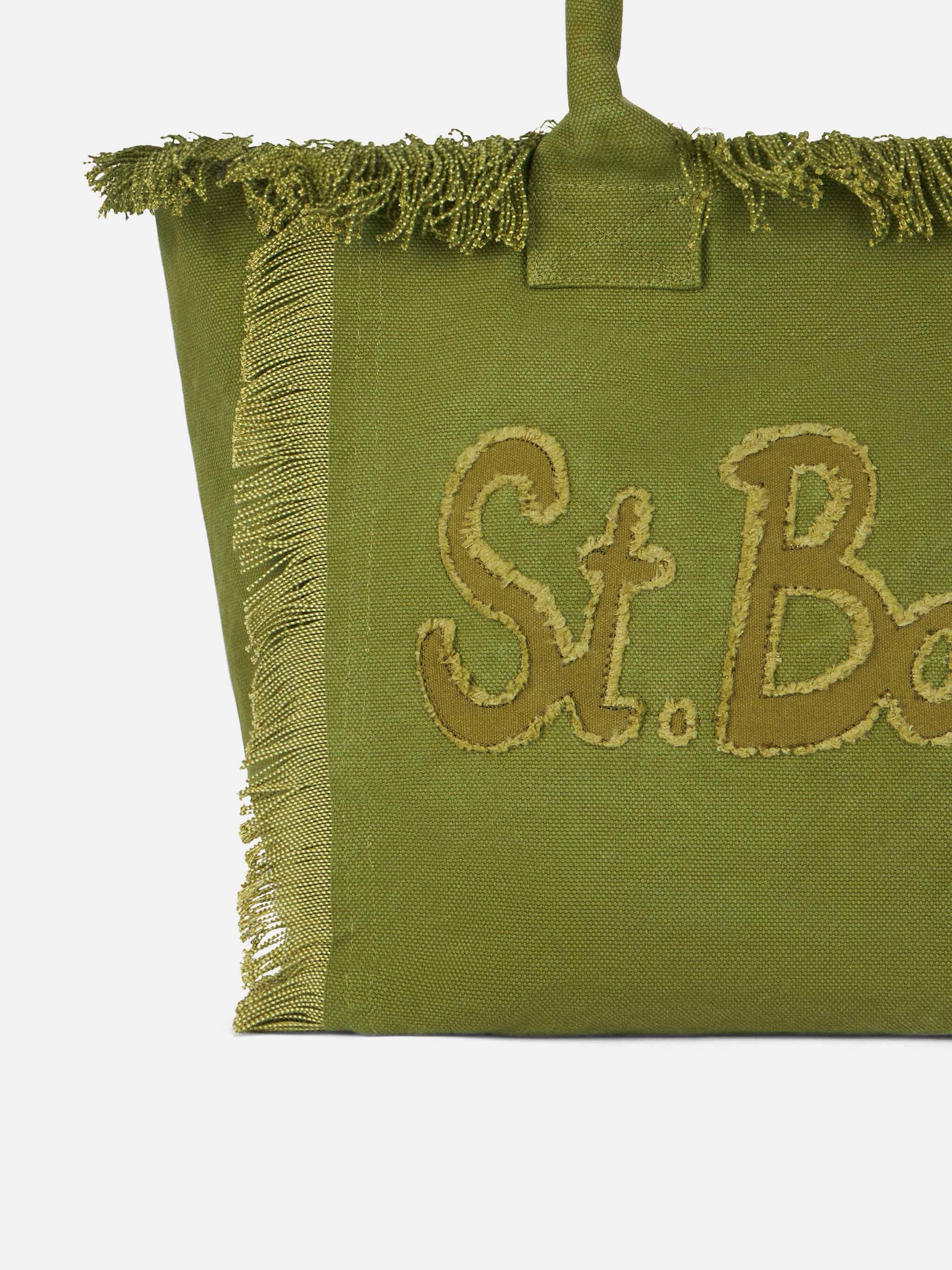 Military green cotton canvas Vanity tote bag with logo patch - MC2 Saint Barth