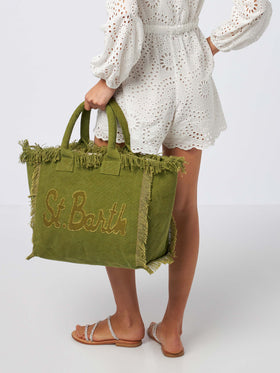 Military green cotton canvas Vanity tote bag with logo patch - MC2 Saint Barth