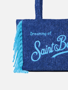 Vanity blanket shoulder bag with side fringes