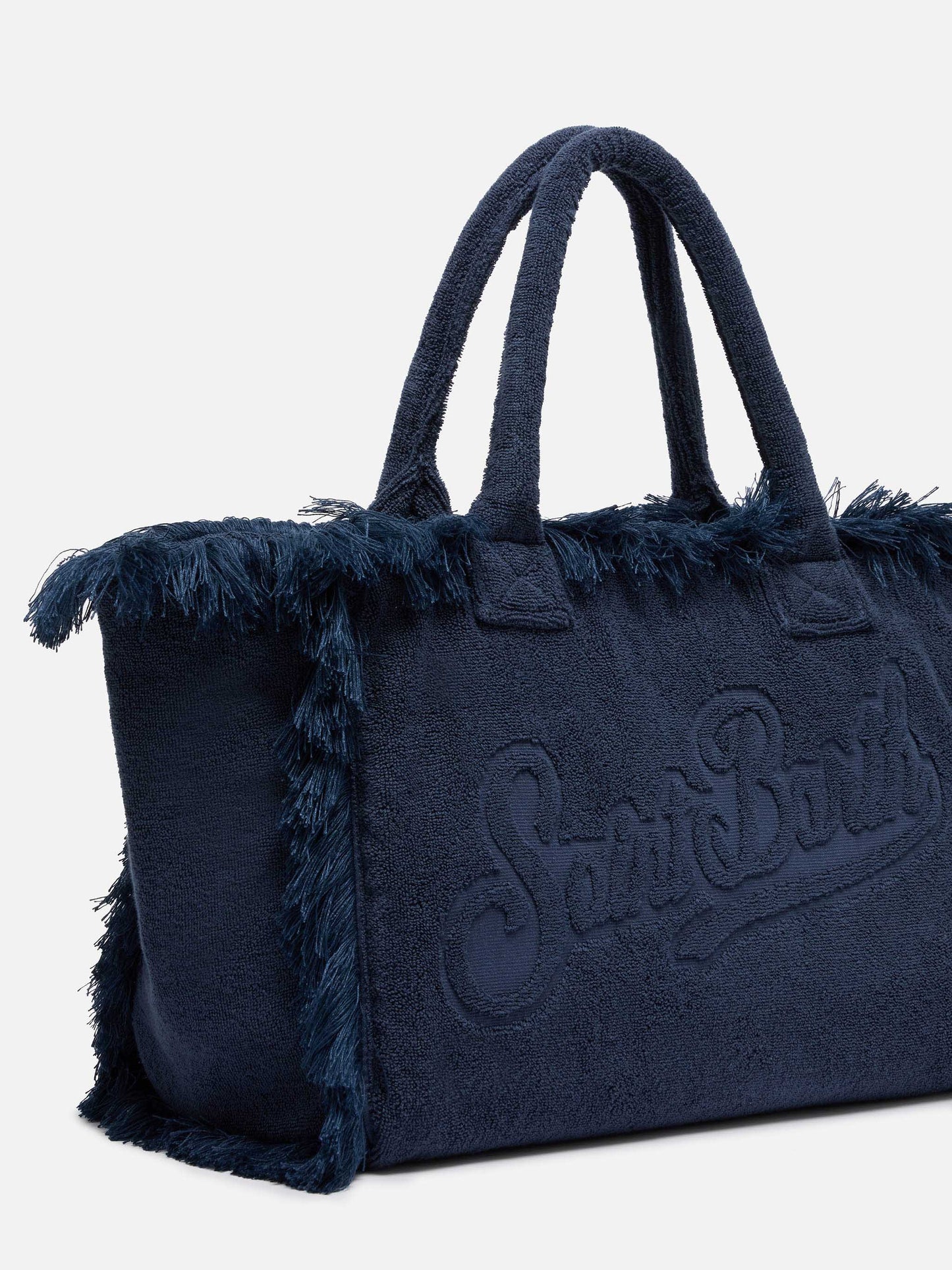 Borsa a spalla Vanity Terry blu con logo in bassorilievo