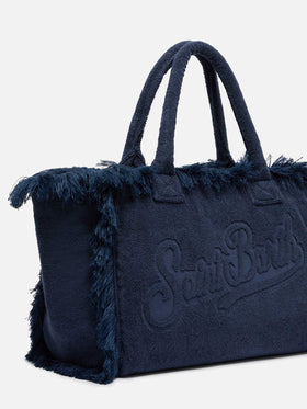 Borsa a spalla Vanity Terry blu con logo in bassorilievo
