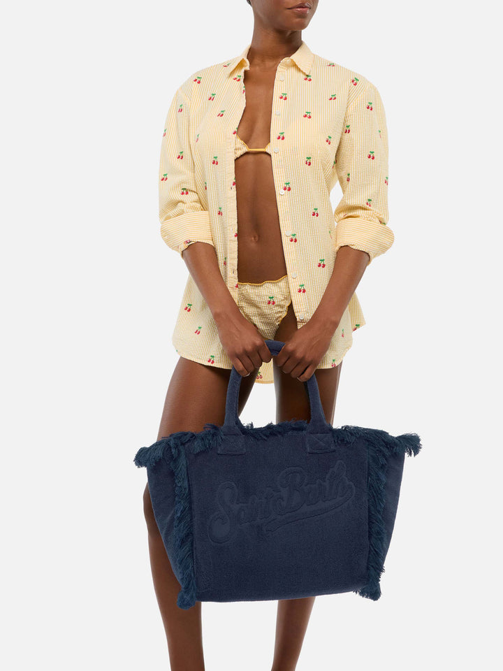 Vanity Terry navy blue tote bag  with embossed logo