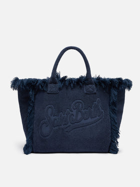 Borsa a spalla Vanity Terry blu con logo in bassorilievo