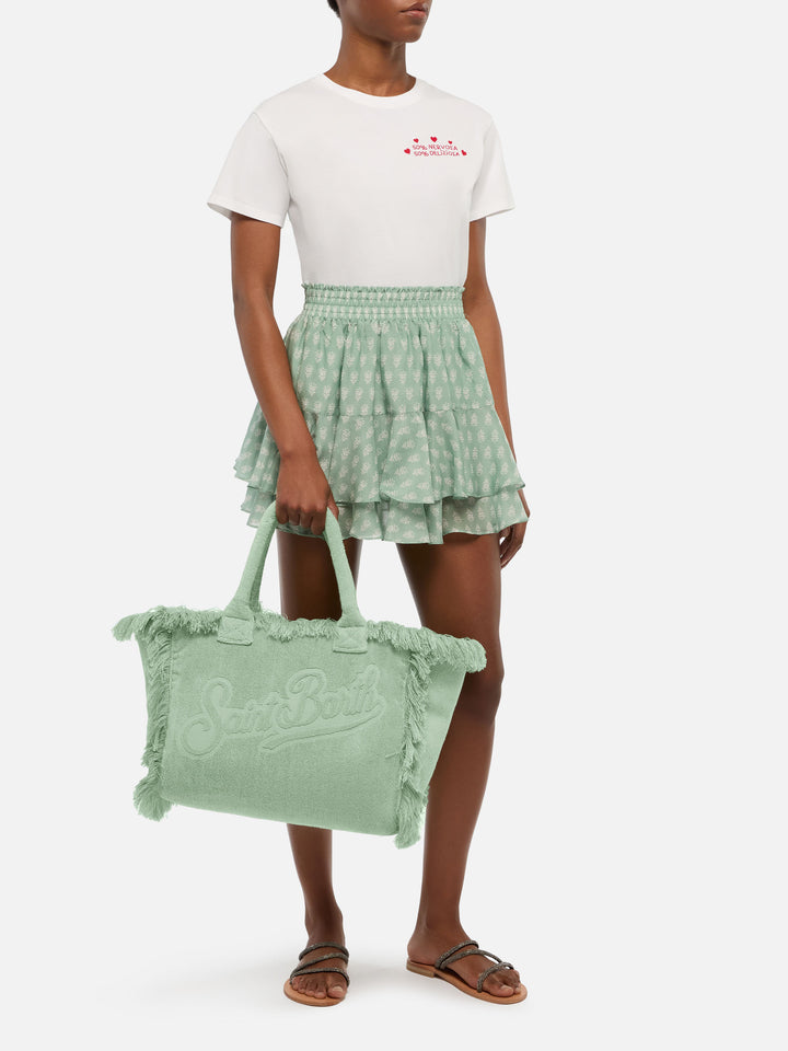 Vanity Terry sage green tote bag  with embossed logo