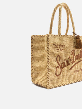 Borsa Vanity regular in raffia con dettagli marroni