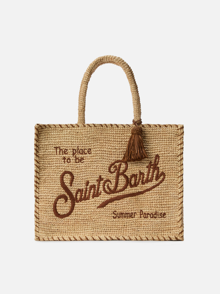 Borsa Vanity regular in raffia con dettagli marroni