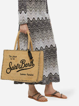 Natural beige Vanity Raffia shoulder bag with black trim - MC2 Saint Barth