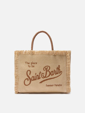 Borsa Vanity regular effetto paglia con logo ricamato