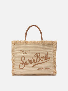 Borsa Vanity regular effetto paglia con logo ricamato