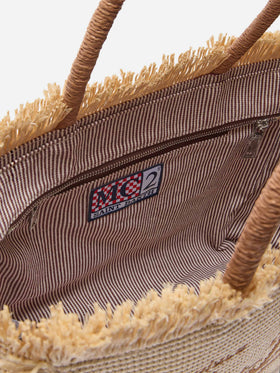 Borsa Vanity regular effetto paglia con logo ricamato