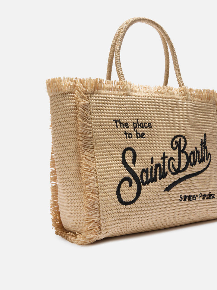 Borsa Vanity regular effetto paglia con logo ricamato a contrasto