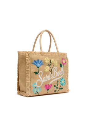 Beige straw effect Vanity tote bag with applied flowers - MC2 Saint Barth