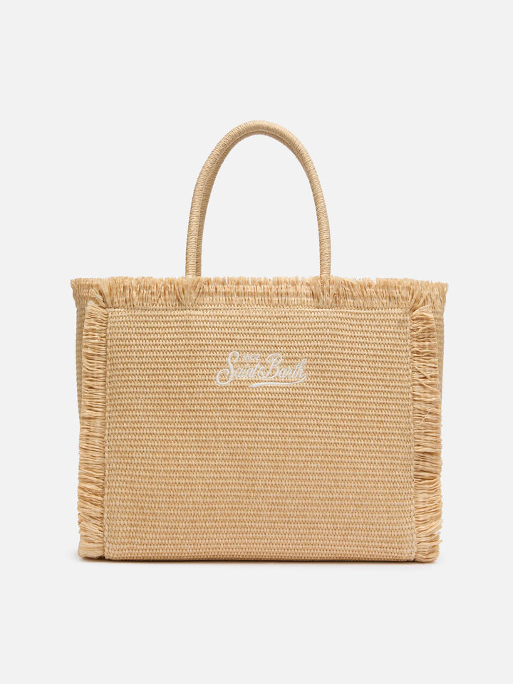 Borsa a spalla Vanity effetto paglia beige