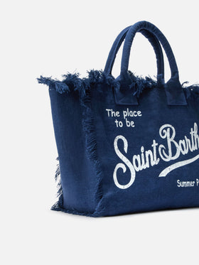 Vanity regular bag en lin bleu uni 