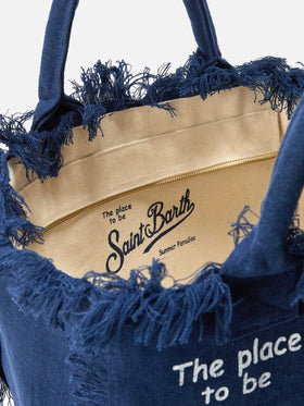 Vanity regular bag en lin bleu uni 