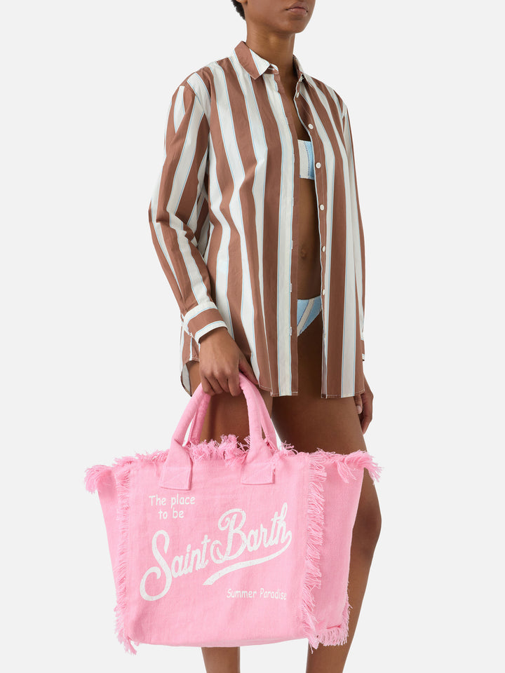 Bolso Vanity regular de lino rosa de color liso 