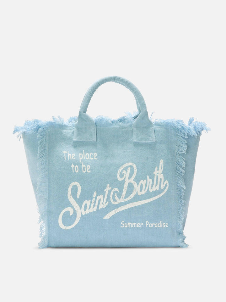 Light blue solid color linen Vanity regular bag