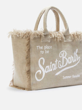 Beige solid color linen Vanity regular bag